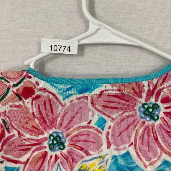 Leo & Ugo Two Layer Pink Blue Floral Soft Stretch Cardigan size Large - Picture 12 of 12